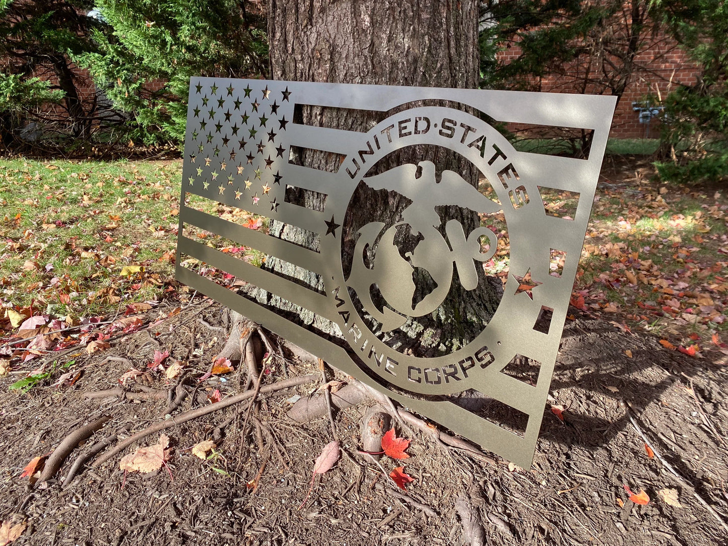 USMC American Flag Metal Wall Art: Patriotic Indoor/Outdoor Sign