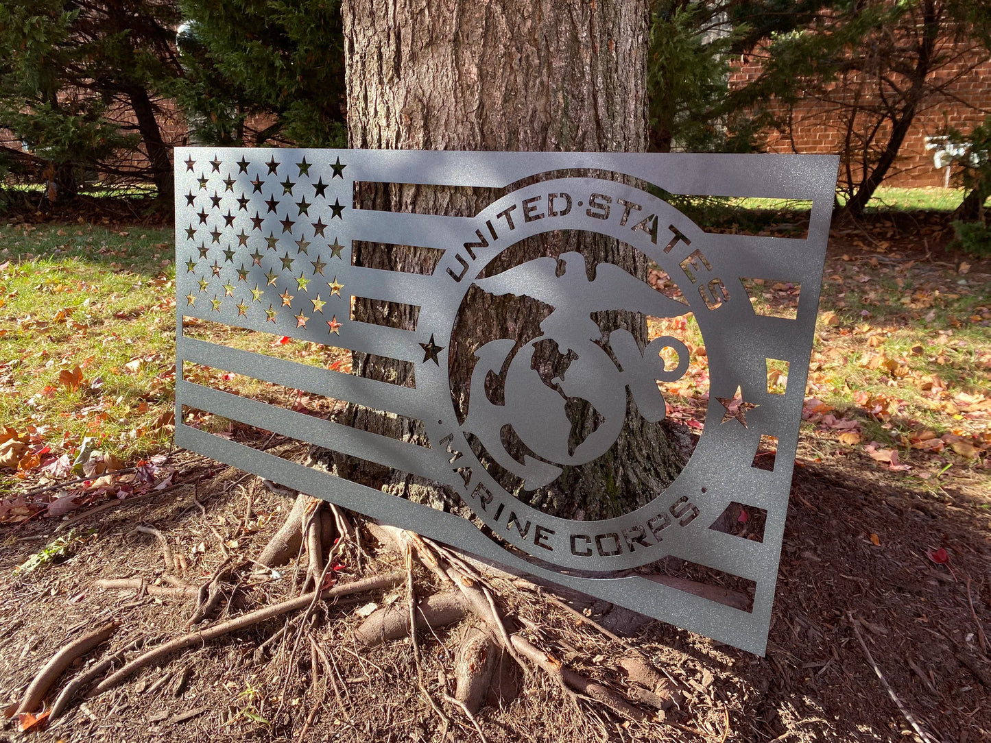 USMC American Flag Metal Wall Art: Patriotic Indoor/Outdoor Sign