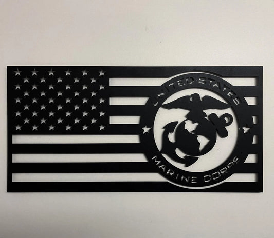 USMC American Flag Metal Wall Art: Patriotic Indoor/Outdoor Sign