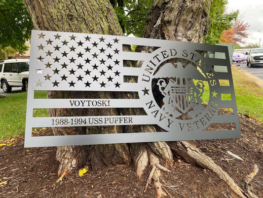 US Navy Metal American Flag Wall Art: Patriotic Indoor/Outdoor Sign